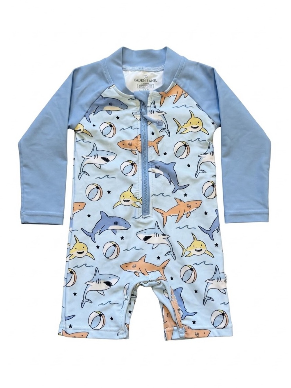 Caden Lane Rash Guard Swim Romper Shortie Size 6-12 months Boys Sharks Beach